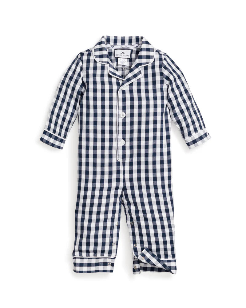 Twill romper - navy gingham