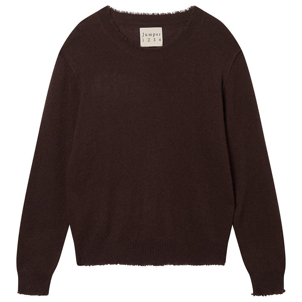 cashmere distrssed crew - chocolate