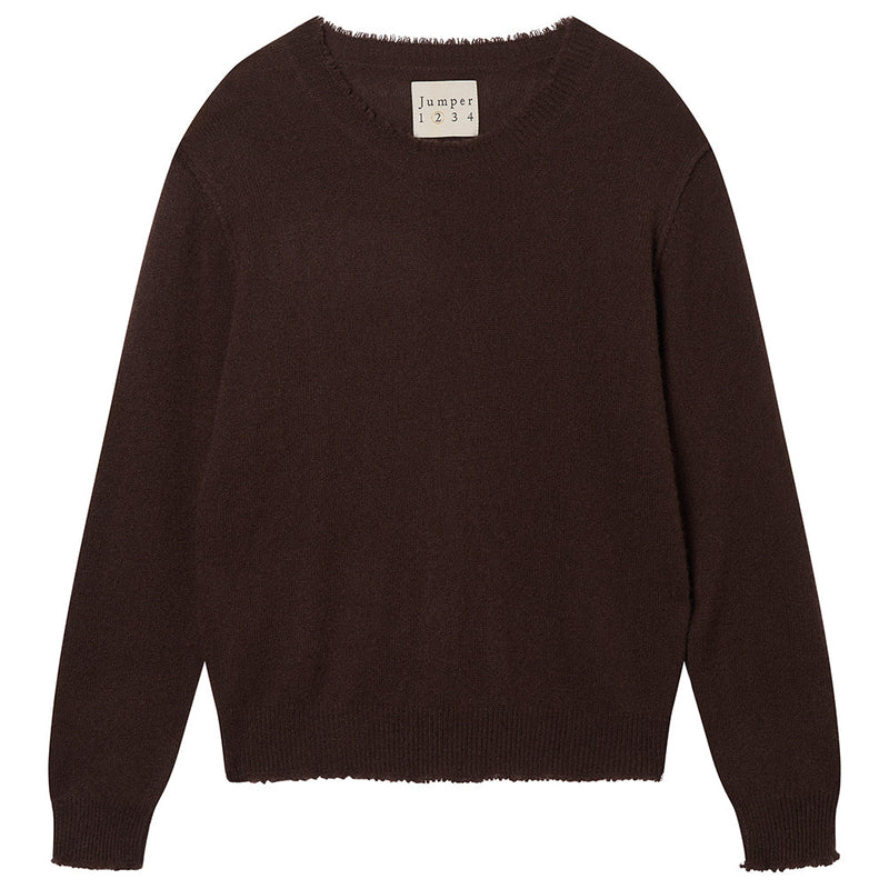 cashmere distrssed crew - chocolate