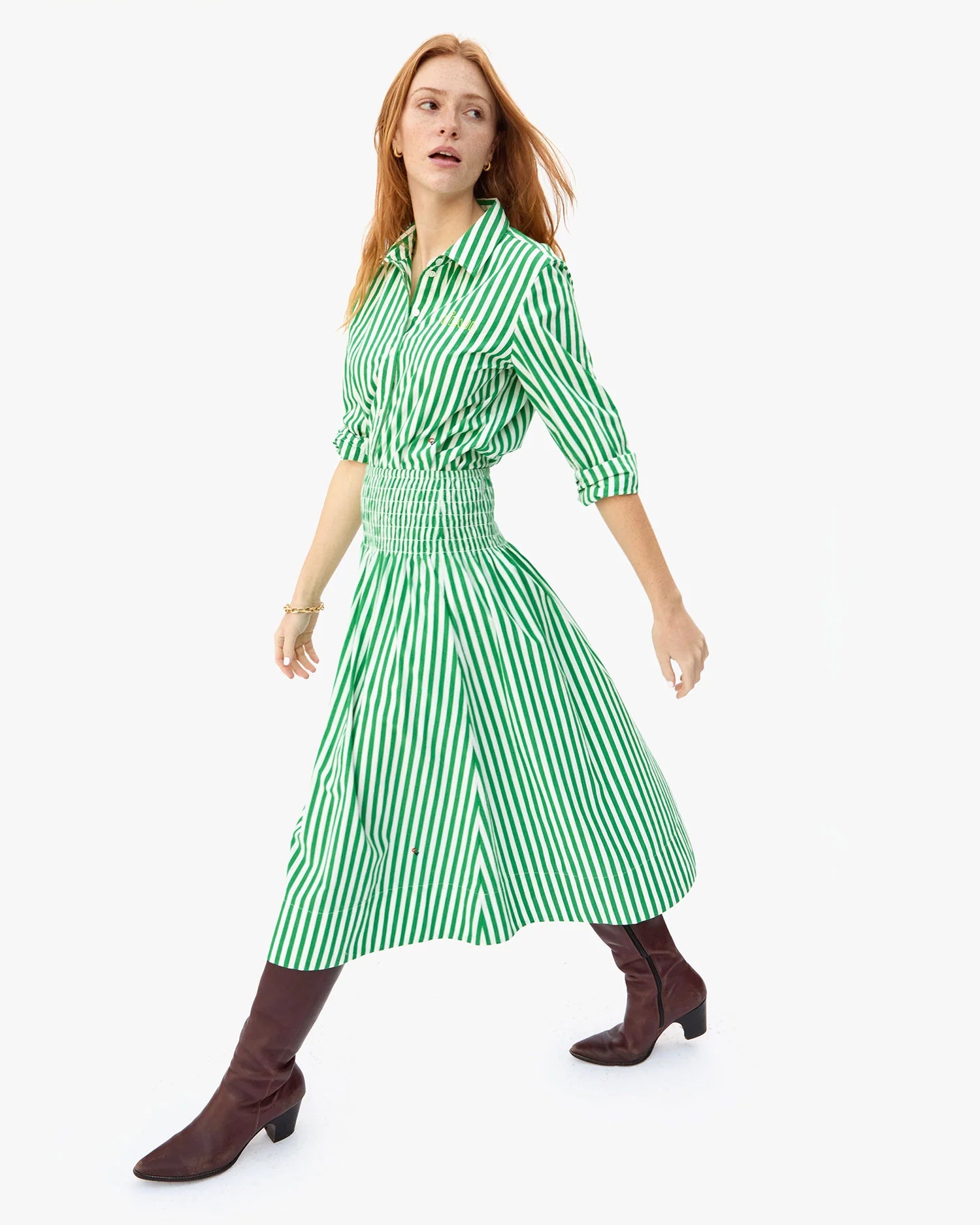 Zoe skirt - Green & Cream stripe