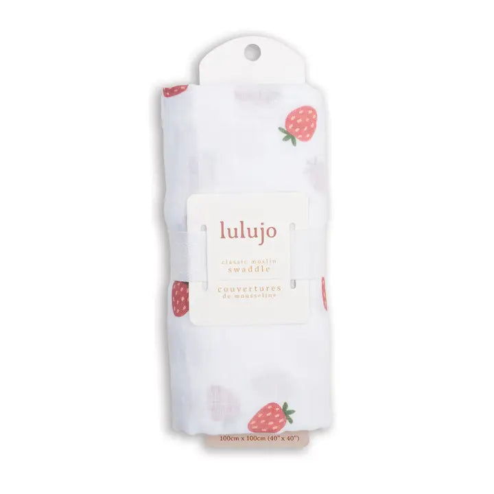 Muslin cotton swaddle - strawberries