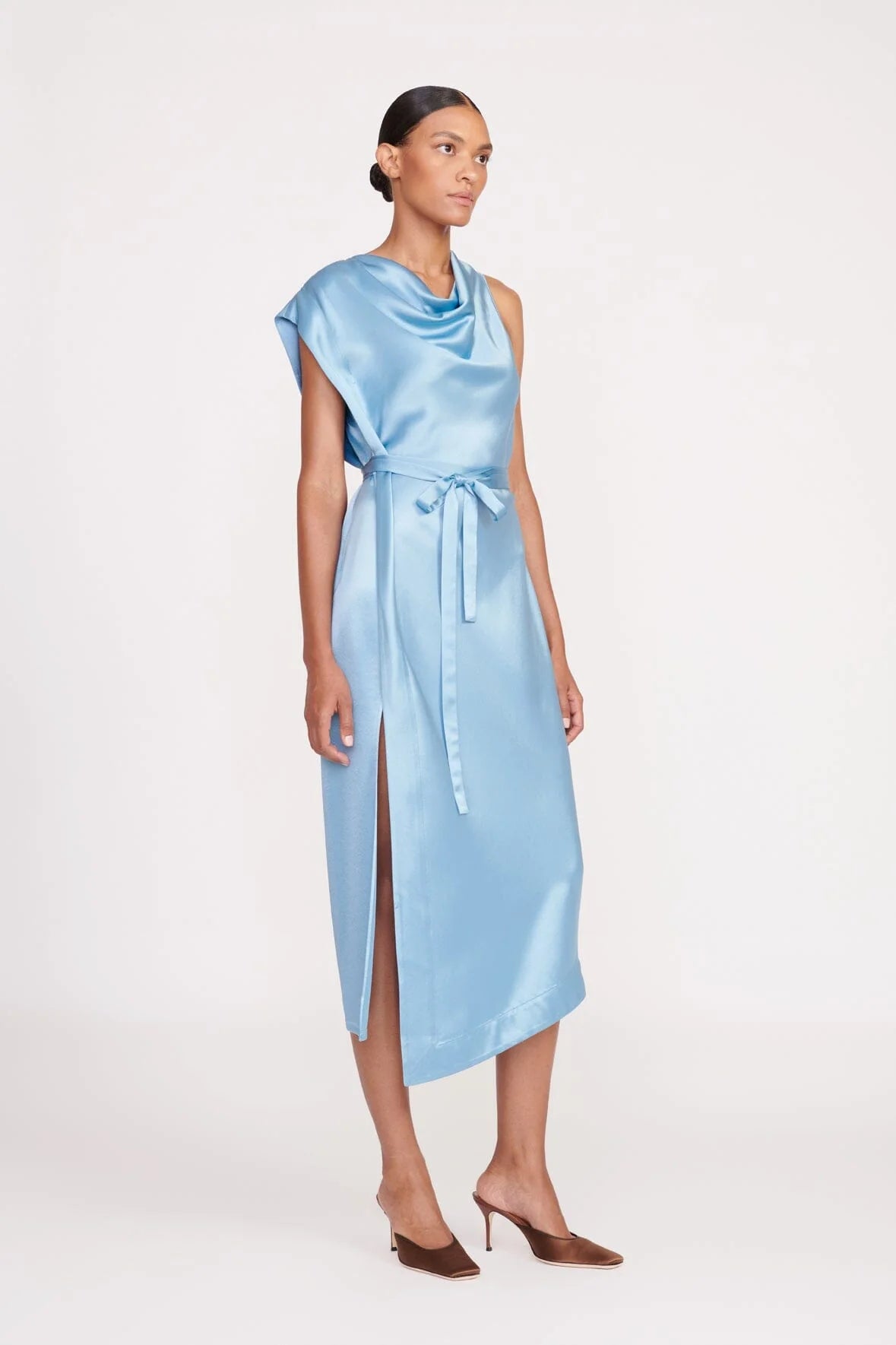 french blue satin dress 7483 French Navy satin fitted evening dress 8 / French Navy