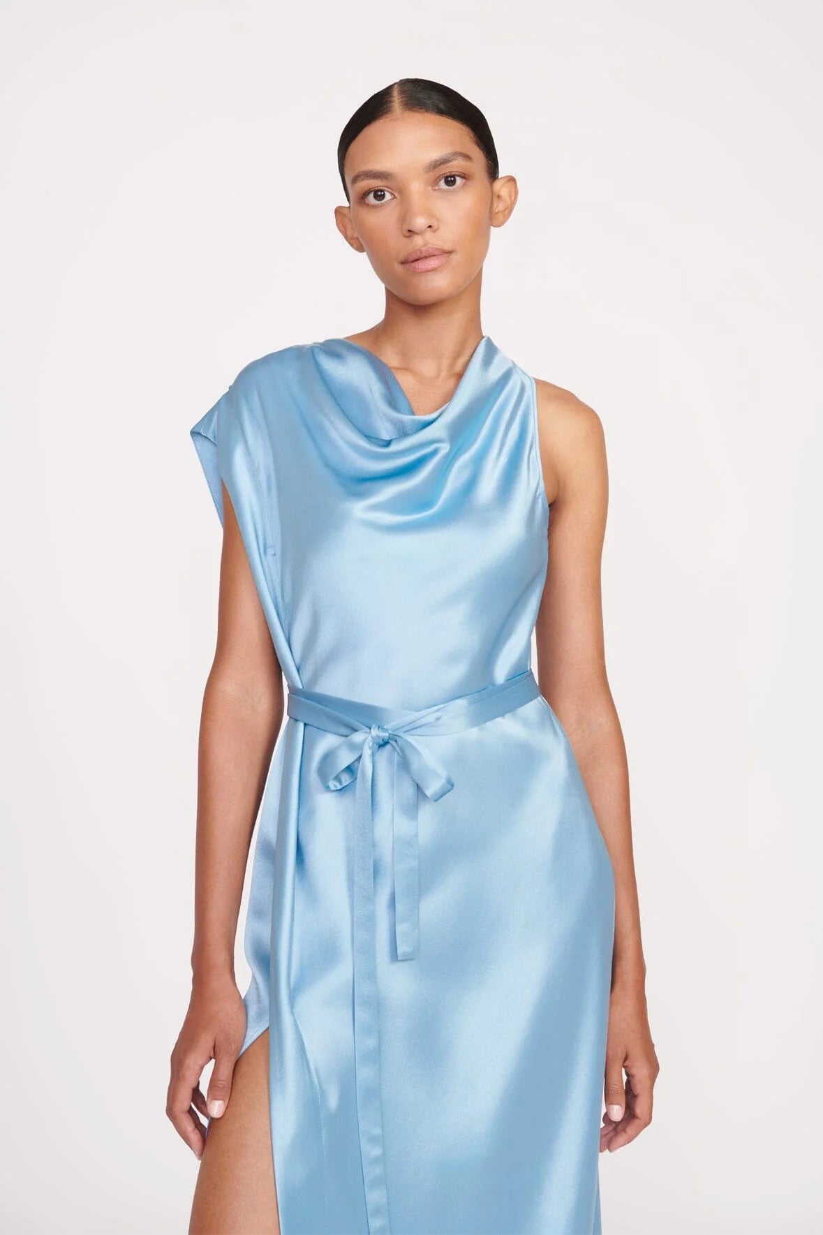 french blue silk dress Morilee #9612 French Blue Satin Party Dress with Pouf Sleeves The Quince Of Your Dreams