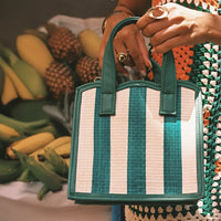 Nina green straw & leather tote