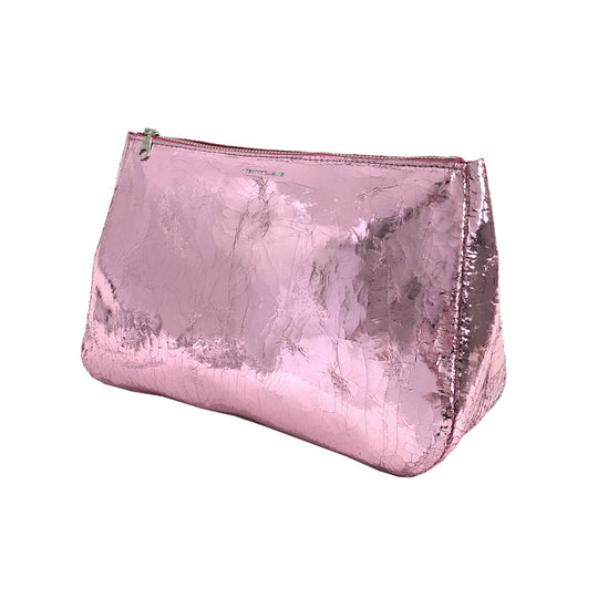 large leather pouch -foil pink
