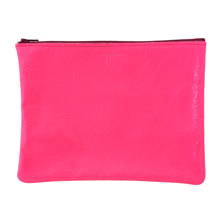 large zip- fluoro pink