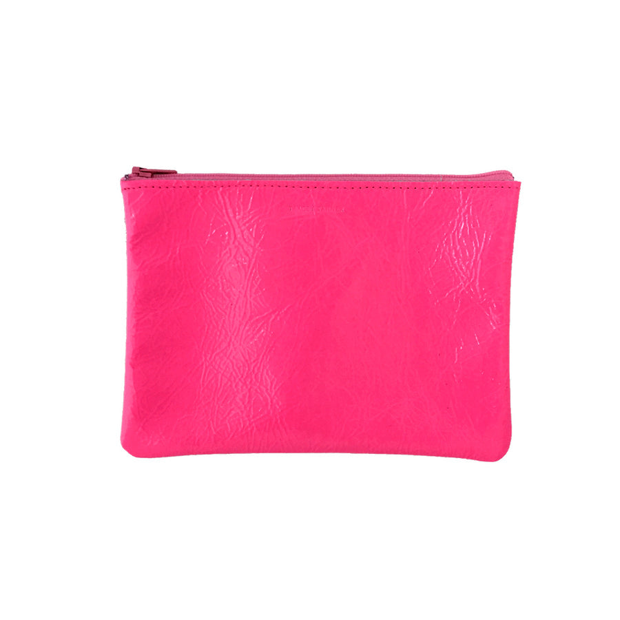 medium leather zip - fluoro pink