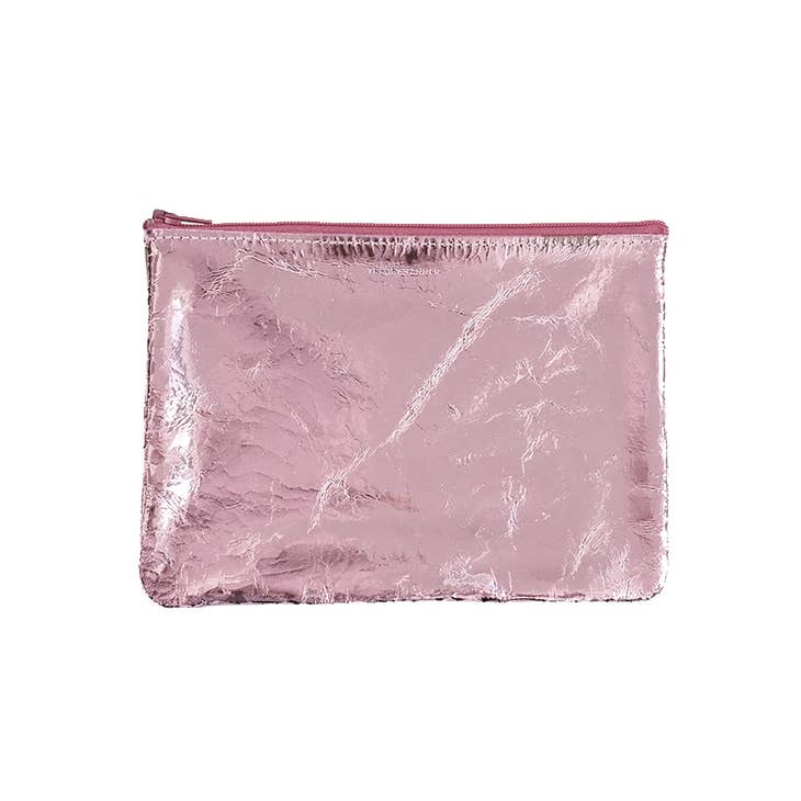 Medium leather zip - foil baby pink