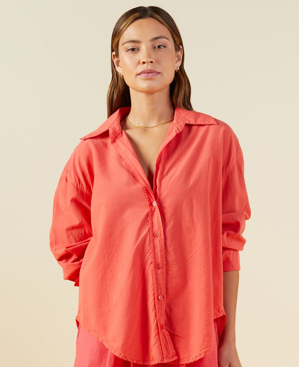 Poplin button down - fire coral