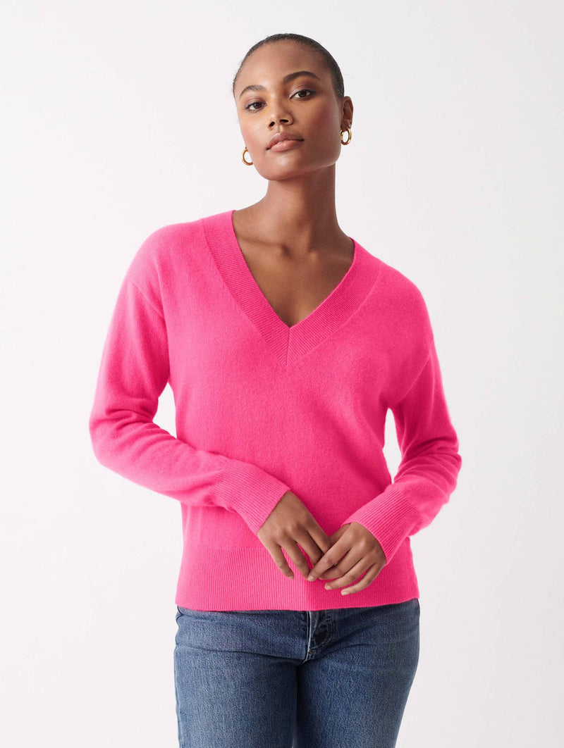 Cashmere v-neck - hot pink