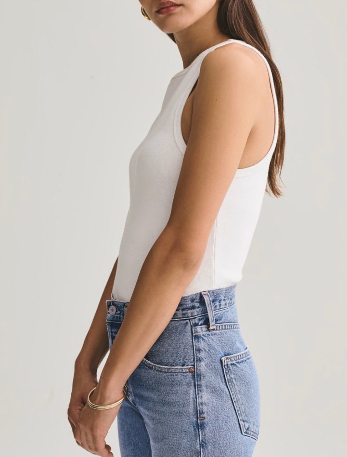 Rib high neck tank- white