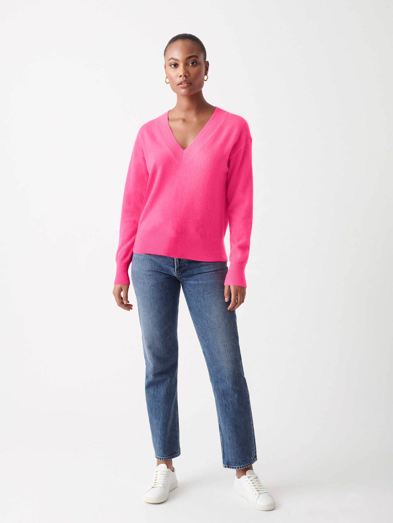 Cashmere v-neck - hot pink