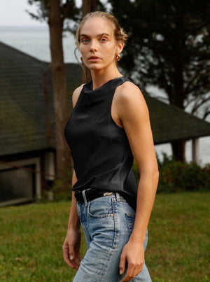 Kate draped tank - black