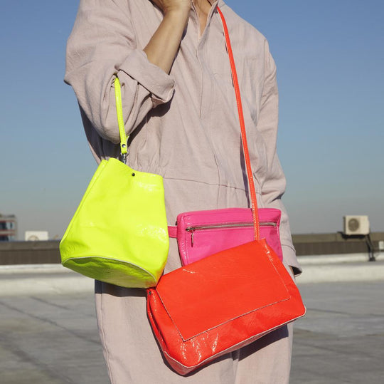 leather fanny pack - fluoro pink
